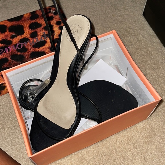 Missguided Shoes - Black Heel with Clear Heel Detailing (Minimal Wear)